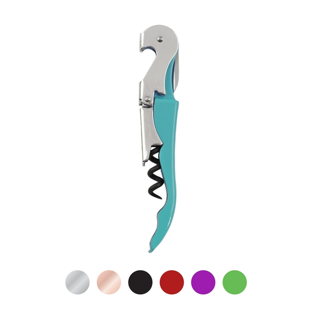 True TrueTap Teal Double Hinged Waiter’s Corkscrew, Stainless Steel