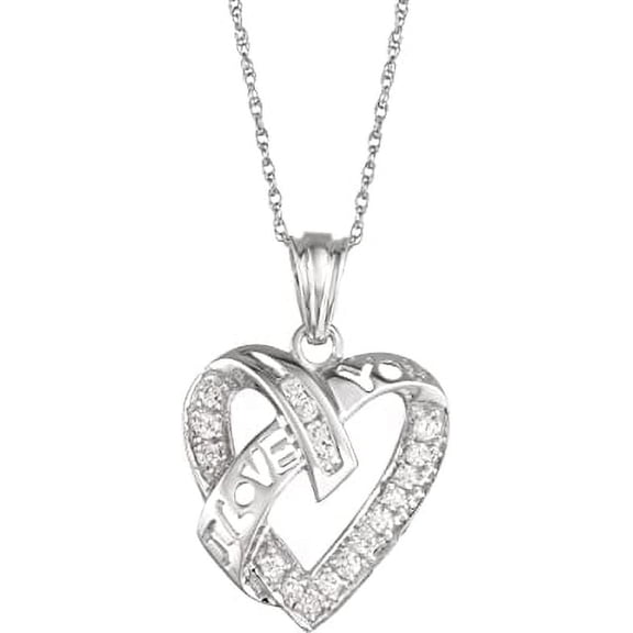 MyDiamondBox 1/4 Cttw "I Love You" Diamond Heart Pendant Necklace in 10KT White Gold - For Women