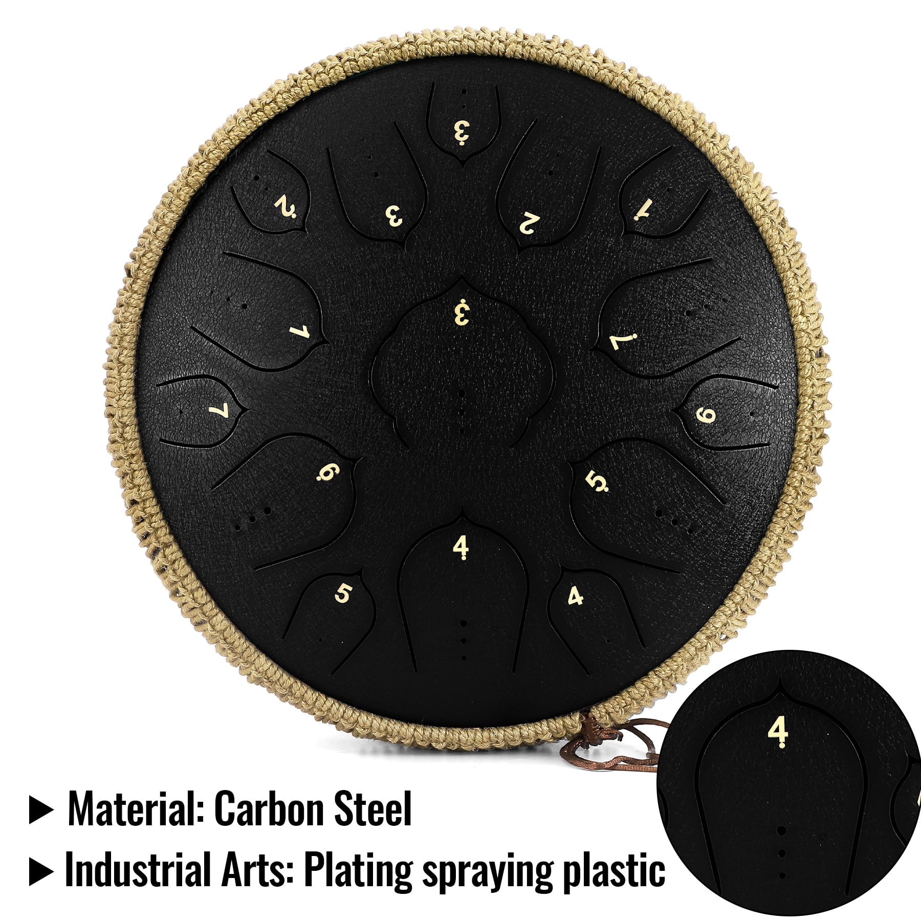 Steel Tongue Drum-14" 15 Note Tongue Pan Drums for Adults, D Major, Carry Bag, Black