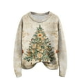 thumbnail image 2 of Long Sleeve Pullover Sweaters For Women O Neck Casual Cute Printing Knit Oversized Sweater for Fall and Winter, Christmas Snowflake Print, Cozy and Festive, Christmas Sweaters for Women ,Khaki,M, 2 of 6
