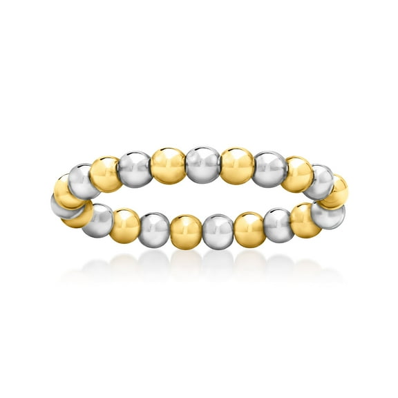 Pure Collection by Ross-Simons 3mm Sterling Silver and 14kt Yellow Gold Bead Stretch Ring, Women's, Adult