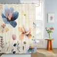 thumbnail image 4 of Shower Curtain Watercolor Flowers Leaf Shower Curtains for Bathroom Decor, Waterproof Polyester Shower Curtain Set with Hooks, Small Stall Size 36" x 72" Blue Pink Floral Beige, 4 of 9