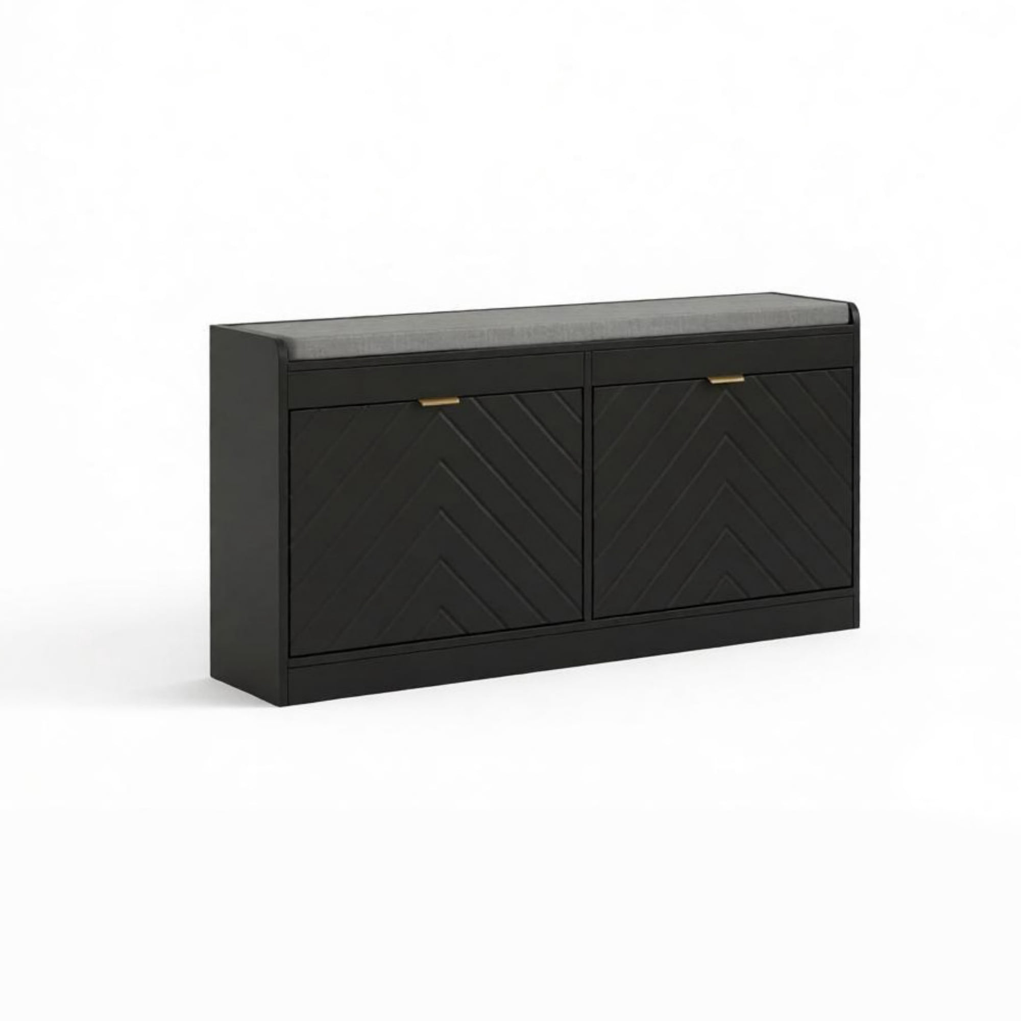 Upholstered Entry Way Bench, Narrow Storage Bench, 2 Flip Drawers, 2 Vents for 8 Pairs of Shoes