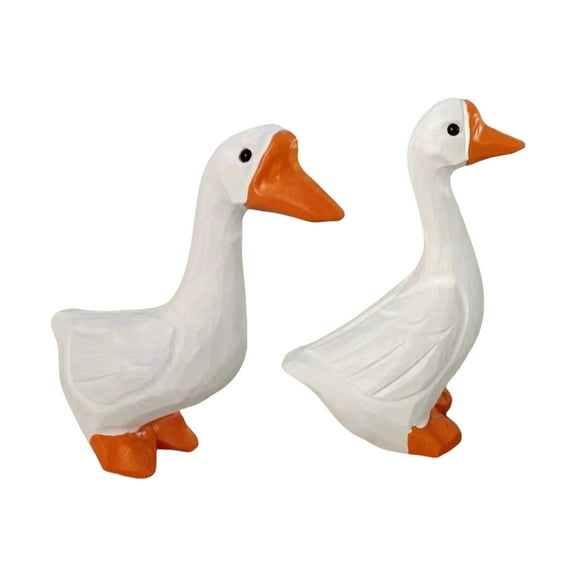 2PCS White Duck Sculpture Miniature Collectible Ornament for Home and Garden Enrichment Desk Decoration