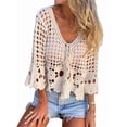 thumbnail image 2 of Women Crochet Cardigan Tie Front Hollow Out Long Sleeves Summer Knit Cover Cardigan Color One Size, 2 of 10