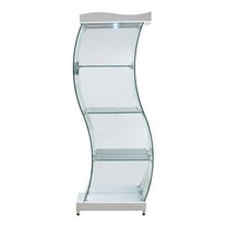 Milan 35.6" S-shaped Contemporary Steel and Glass Curio Cabinet in Clear/White
