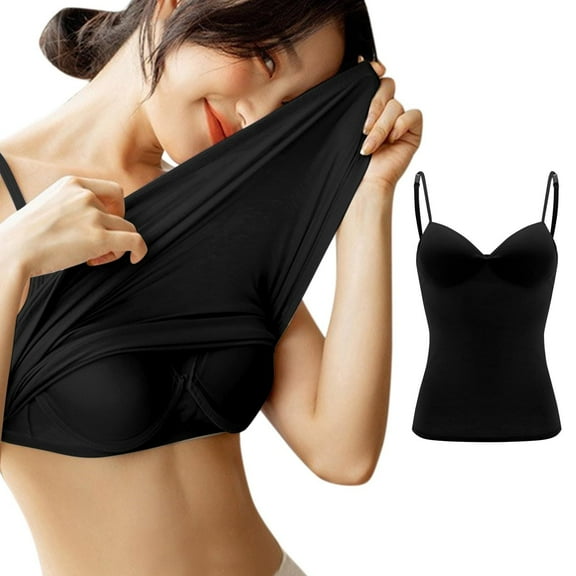 JULMCOMO Black Shelf Bra Tank Tops for Women Camisole Adjustable Spaghetti Strap Tank Tops Workout Plus Size Undershirts L