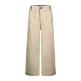 thumbnail image 4 of Mohiass Womens Stretch Twill Pants Casual High Waisted Wide Leg Cropped Pants Straight Leg Ankle Chino Pant with Patch Pockets Beige XS, 4 of 9