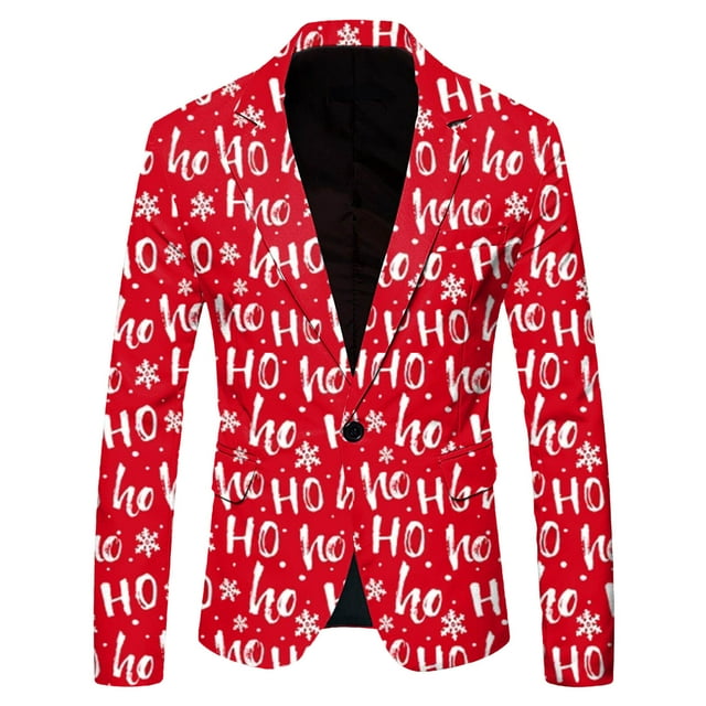 Men Christmas Snowflake Santa Prom Jackets for Men Printed Pocket Lapel Button Tuxedo Suit Jacket Suit