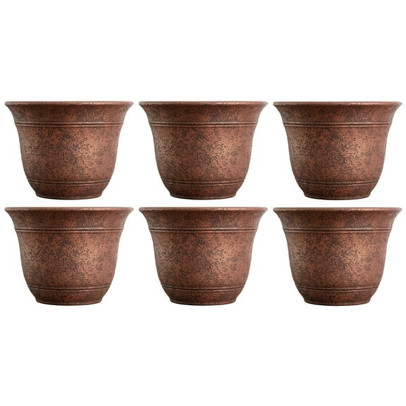 Listo SRA13001P05 13" Round Plastic Sierra Planter, Rustic Redstone (6 Pk)