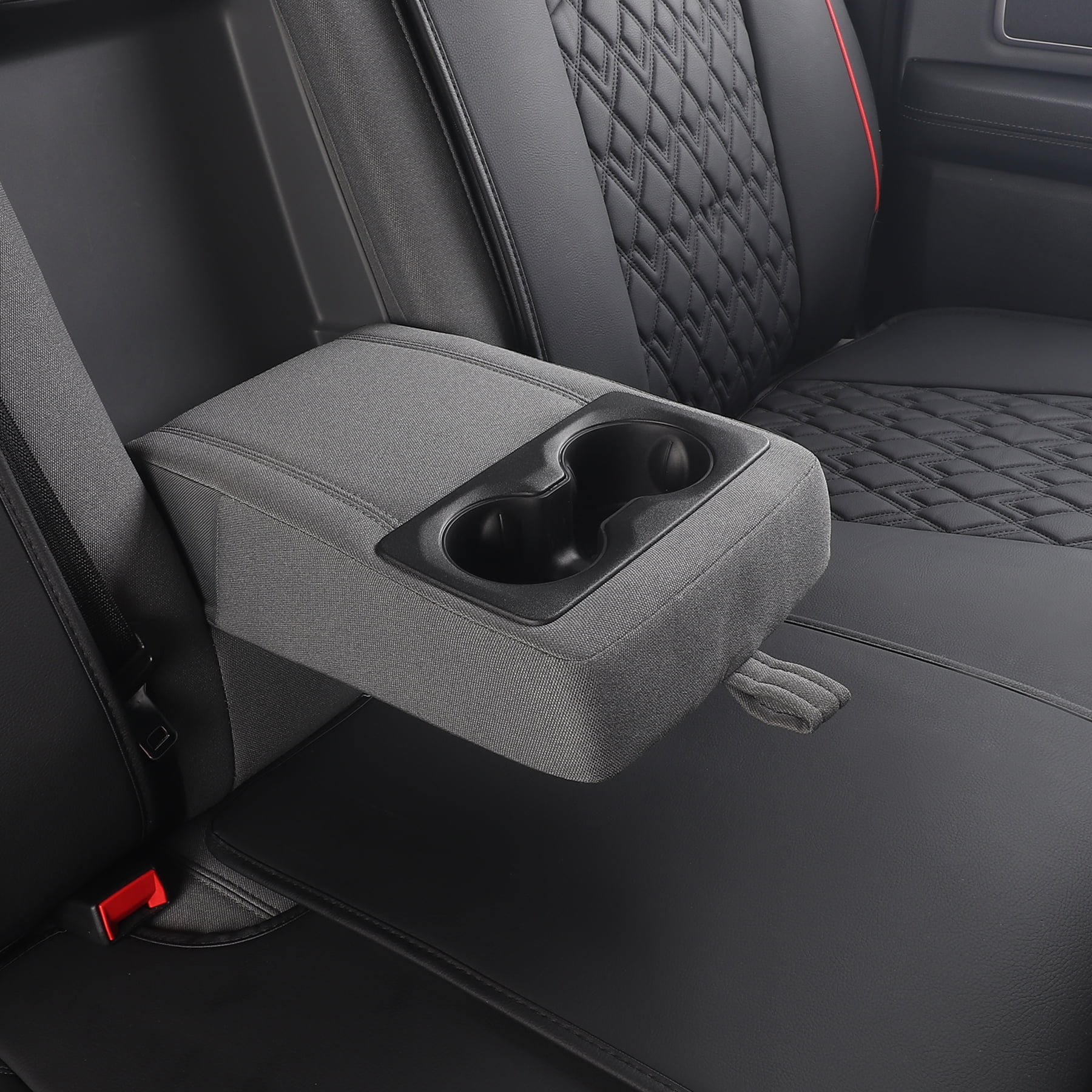 JOJOBAY Car Seat Covers for Dodge Ram,Fit 2009-2025 1500/2500/3500 HD Pick-up Truck,Crew,Regular,Quad,Mega Cab,Waterproof Synthetic Leather Seat Covers (Rear Seat Cover,BlackRed)