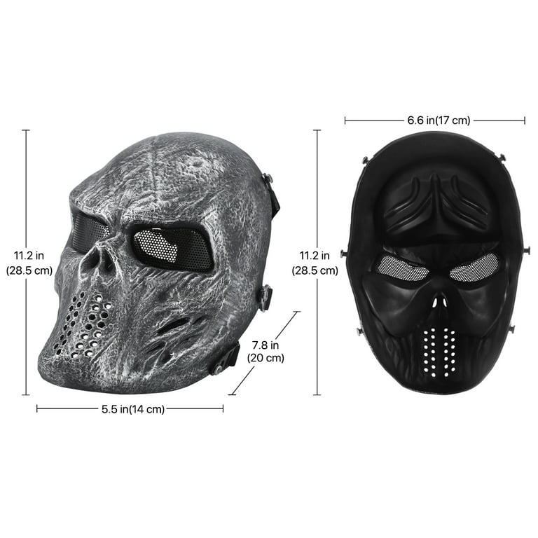 Airsoft Helmet Paintball Full Face Skull Mask Tactical (Metallic), Metal  Mesh Eye Protection Anti-fog Propane BB Field Safety Hunting Wargame Guard  /f