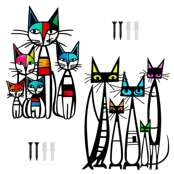 Threns 2Pcs Cat Wall Art Decor Minimalist Design Iron Geometric Cat Wall Hanging Decoration for Living Room Bedroom Nursery Included Screw