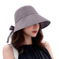 thumbnail image 2 of Ladies Thin‑Fabric Bow‑Knot Drawstring Bucket‑Hat Large Brim Sun‑Shade Portable Casual Vacation Headwear, 2 of 7