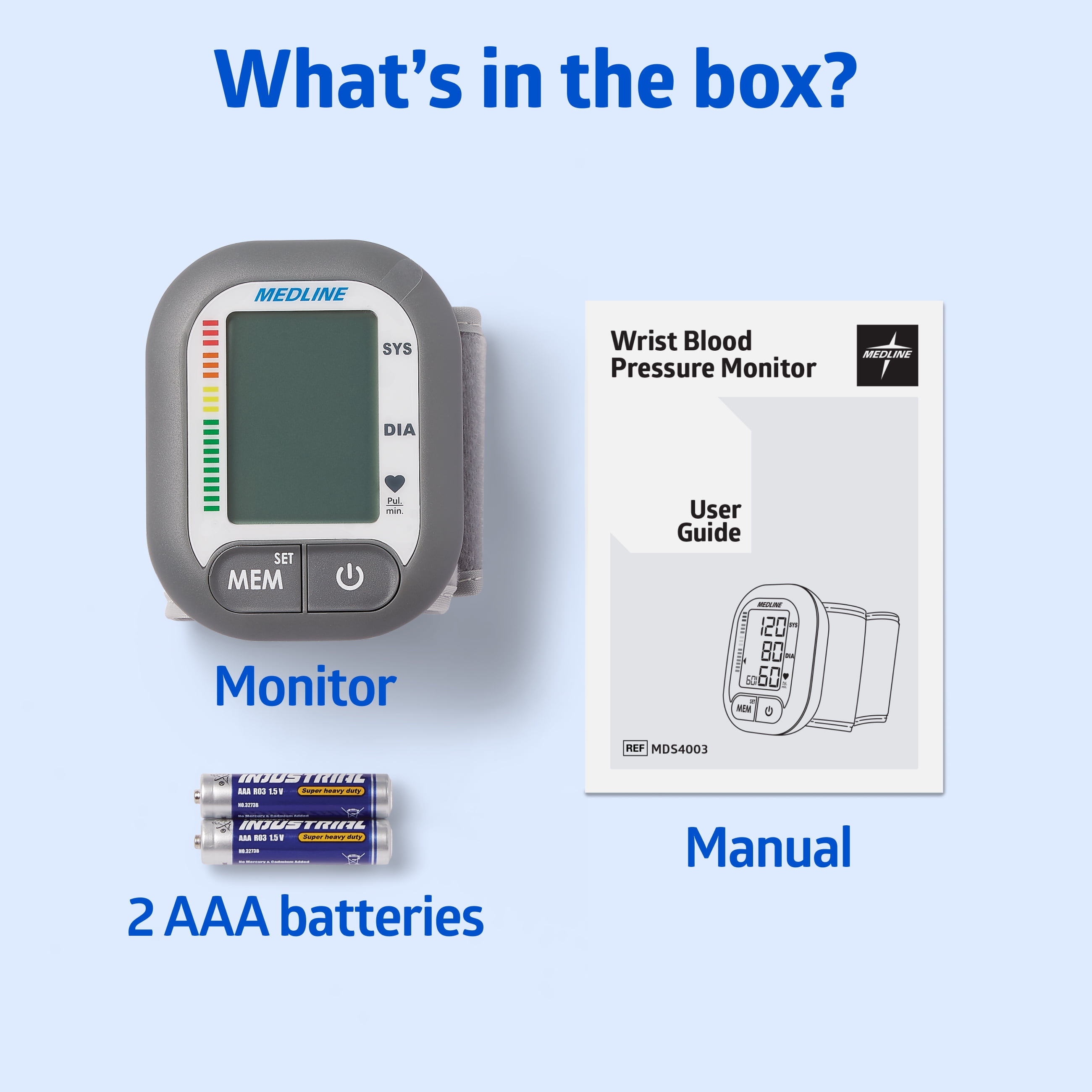 Medline Digital Wrist Blood Pressure Monitor with Batteries Included, Wireless