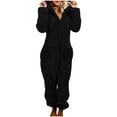 thumbnail image 6 of Awdenio Jumpsuits for Women Fuzzy Onesie Hooded Solid Pajamas Zipper Long Sleeve Plush Romper, 6 of 7