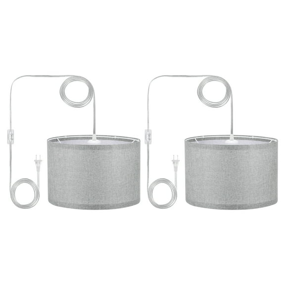 Uxcell Plug in Pendant Light, 2 Pack 15Ft Rope Cord Hanging Lamp Fixture for Bedroom Kitchen Living Room, Dark Gray