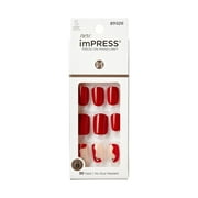 KISS imPRESS Long-Lasting Short Square Gel Press-On Nails, Glossy Medium Red, 'Adore You', 33 Ct.