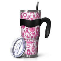 40oz Tumbler,Pink Breast Cancer Insulated Tumblers with Removable Handle,Stainless Steel Double Vacuum Coffee Tumbler Cup with Straw for Home,Office,Travel,Party