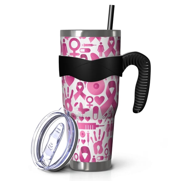 40oz Tumbler,Pink Breast Cancer Insulated Tumblers with Removable Handle,Stainless Steel Double Vacuum Coffee Tumbler Cup with Straw for Home,Office,Travel,Party