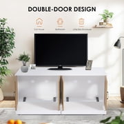 Large TV Stand Cabinet, Double Litter Box Enclosure with Sisal Doors, Multifunctional Side Table, Sliding Bottom Panel, White