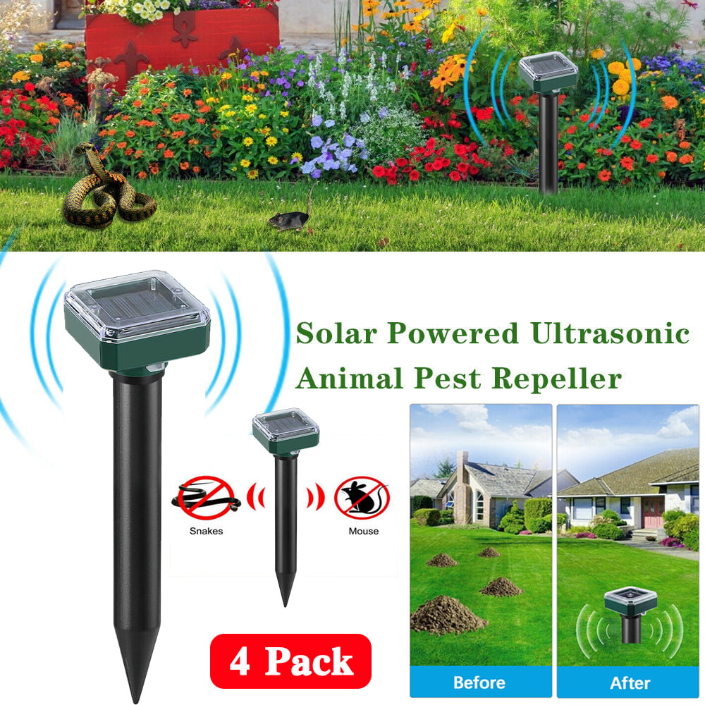 4 Pack Solar Powered Ultrasonic Rodent Mole Mouse Pest Reject Repeller Repellent 