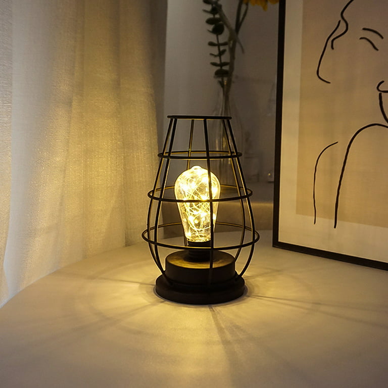 Battery Operated Lamp, Battery Powered Cordless Nightstand Lamp, Portable  Metal Cage Night Light for Living Room Bedroom Dining Room Patio Hallway
