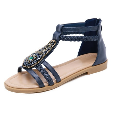 

Duretiony Women Bohemian Sandals Vintage Rhinestone Open Toe Breathable Shoes for Summer New