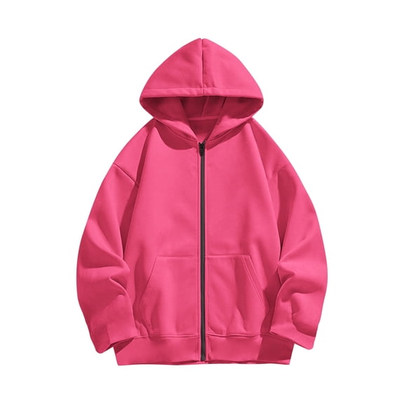 Eltusu Girls Zipper Hoodies, Loose Casual Long Sleeve Solid Color Spring Fall Outerwears Hot Pink Size 10-12 T