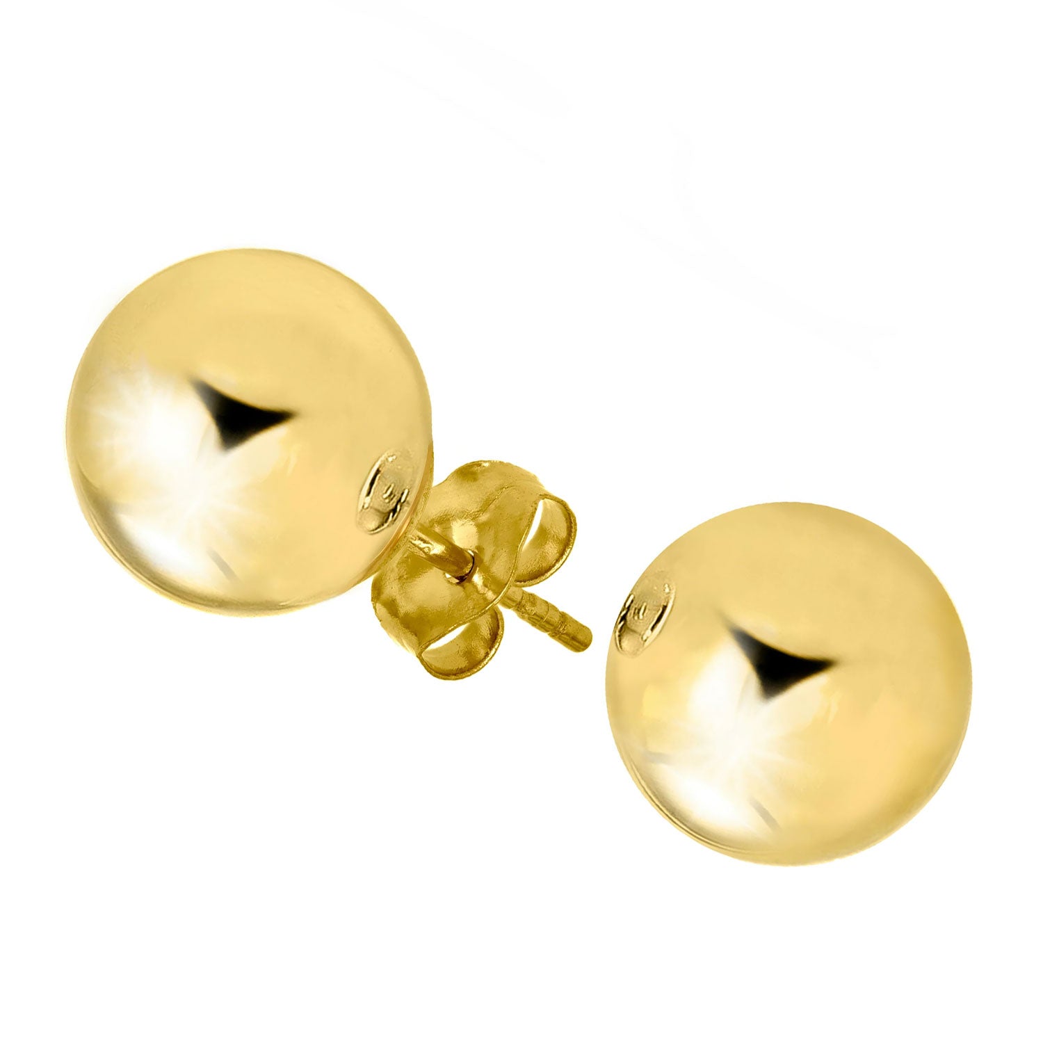 Jewelstop 14K Real Yellow Gold Stud Ball Earrings, Gold Friction Backs - 10 mm