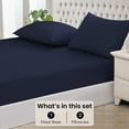 thumbnail image 3 of 600 Thread Count 100% Egyptian Cotton 3-Piece Fitted Sheet ( 1 Fitted Sheet + 2 Pillow Covers) 27 Inches Deep Pocket Size King Color Navy Blue Stripe, 3 of 6