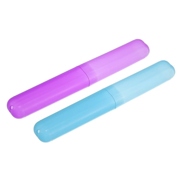 Vocoste 2 Pcs Plastic Toothbrush Holders Case for Travel Purple Blue 7.48"x1.06"