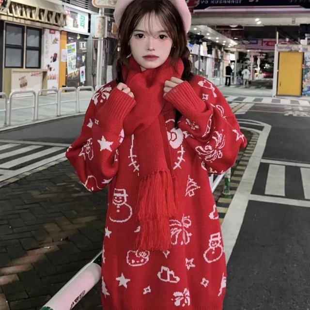 Sanrios Hello Kitty Nouveau Pull Tricoté Automne et Hiver Style Mignon Dessin Animé Long Pull Polyvalent