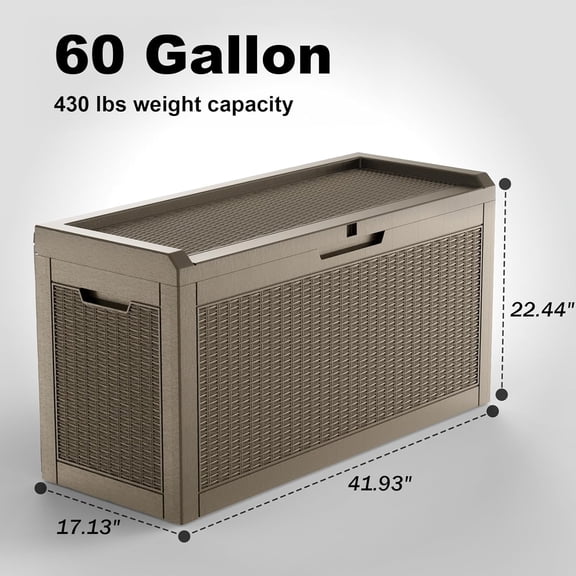 60 Gallon Outdoor Storage Box Waterproof Resin Deck Box with Lock for  Garden Tools