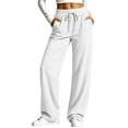 thumbnail image 2 of Ozmmyan Womens Wide Leg Sweatpants High Elastic Waisted Drawstring Loose Casual Pants with Pockets Comfy Lounge Trousers for Fall, 2 of 8