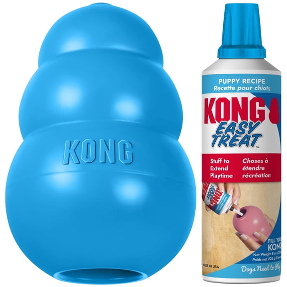 KONG Classic Rubber Puppy Dog Toy for Beginner Chewers, Medium, and Stuff' N Easy Treat, Puppy Recipe, 8 Ounces