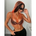 thumbnail image 4 of HuangHuanChen Mesh Tops For Women Sexy Hood Shirt Hollow Out Tops Clubwear Bikini Crop Top Orange, 4 of 7