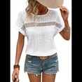 thumbnail image 3 of Blusas Bohemias de Punto con Cuello Redondo, Corta, Bordadas, con Encaje y Aberturas para Mujer M, 3 of 9