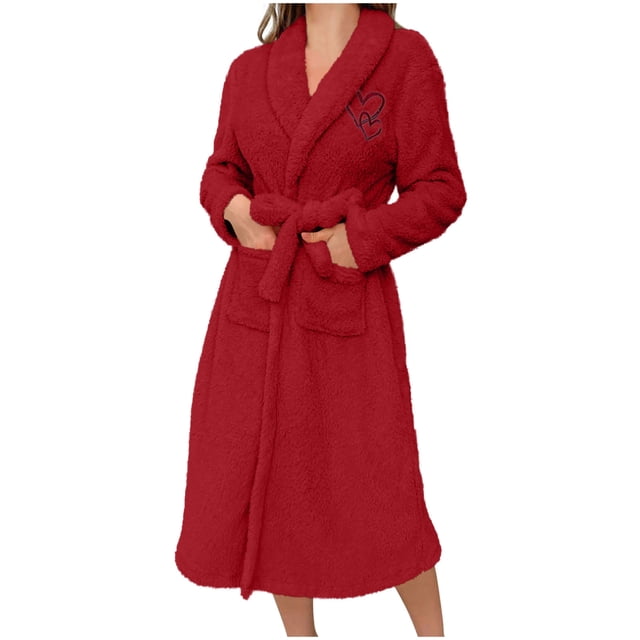 LIaqionyy Women's Plush Bathrobe Soft Fleece Sherpa Thick Nightgown Robe Sleepwear with Pockets Fall Clothes