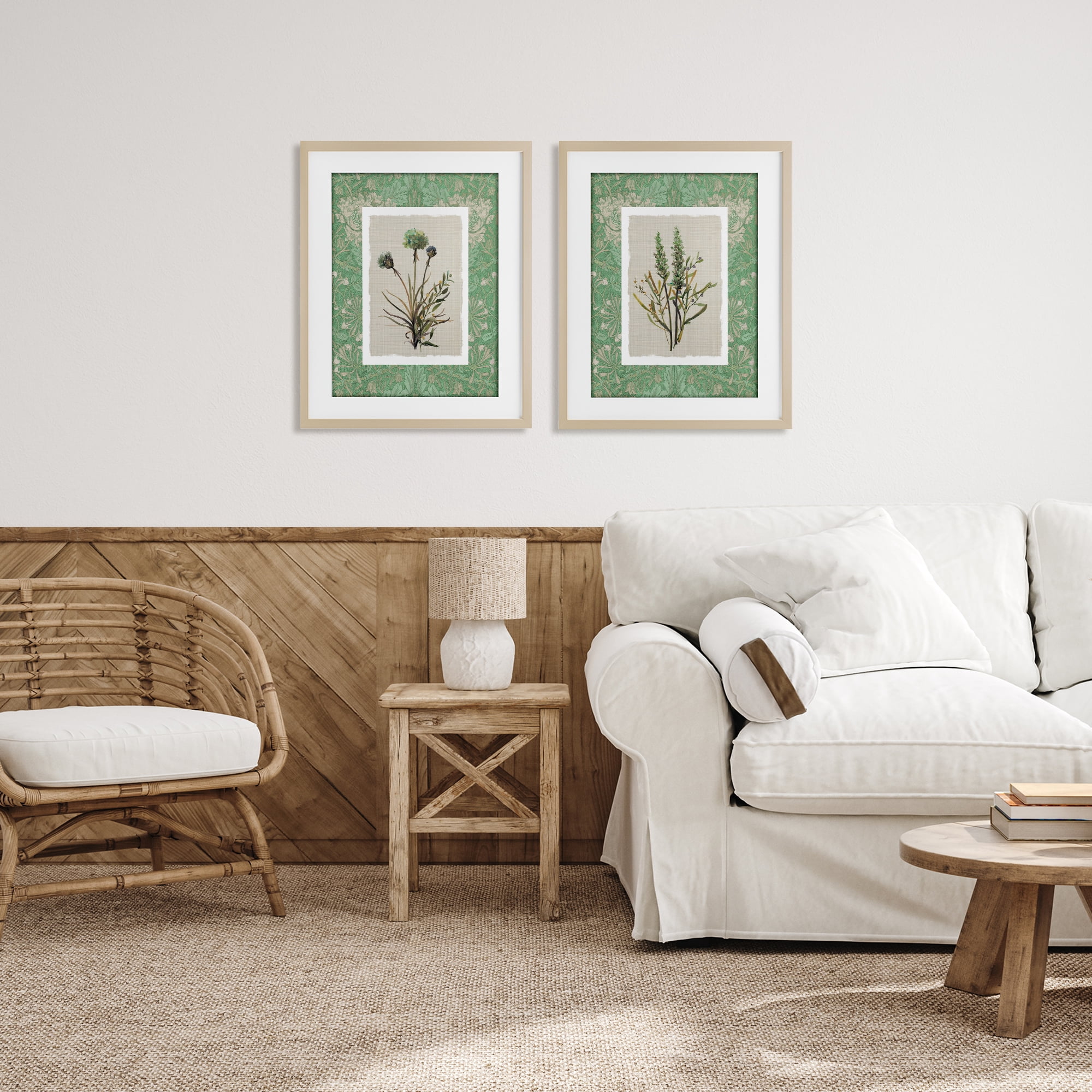 Stupell Industries Green Tone Herbal Blooms 2 Piece Birch Framed Print Under Glass Set, design by Carol Robinson