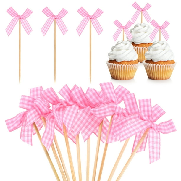 Uxcell 30-Pack Adornos de Cupcake Rosa, Lazos de Cinta para Decoración de Pasteles de Cumpleaños