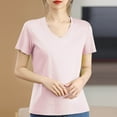 thumbnail image 4 of Olyvenn Stylish Women鈥橲 Summer Silk T-Shirt V-Neck Summer Fashion Short Sleeve 100 Percent Mercerized Cotton Classic Basic Top Pink XL, 4 of 4