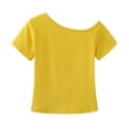 thumbnail image 6 of Nmnitkp Cropped Short Sleeve T-Shirts Women One Shoulder Asymmetrical Neck Short Sleeve T-Shirt, Solid Color Casual Summer Tops for Daily & Party Wear Yellow,S, 6 of 6
