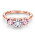thumbnail image 3 of Gem Stone King 18K Rose Gold Plated Silver White Created Sapphire and Pink Lab Grown Diamond Engagement Ring for Women | 2.00 Cttw | Round 6MM | Gemstone September Birthstone | Size 7, 3 of 6