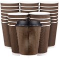 thumbnail image 1 of Qucyy Brown Disposable Coffee Cups With Lids 12 oz, Premium Insulated Paper Ripple Cups for Hot Coffee, Paper Cups 12 oz Coffee Cups 12 oz, Paper Coffee Cups with Lids (80 Pack) Brown an, 1 of 5