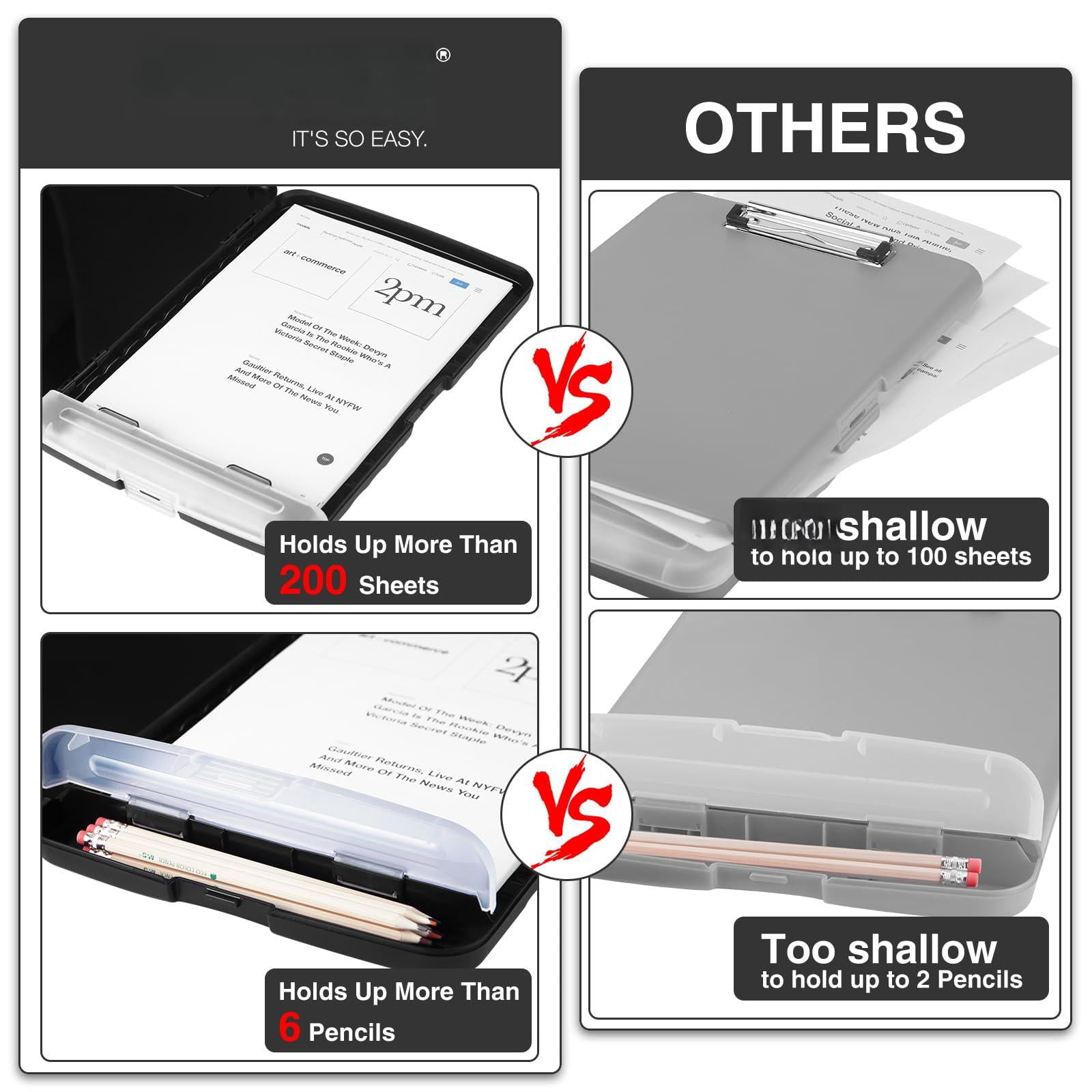 Clipboard With Storage  Clip Board 8.5 X 11 Pen Holder Plastic Organization Case Box For Letter Legal A4 Size Paper Low Profile Teachers Haves School & Office Supplies