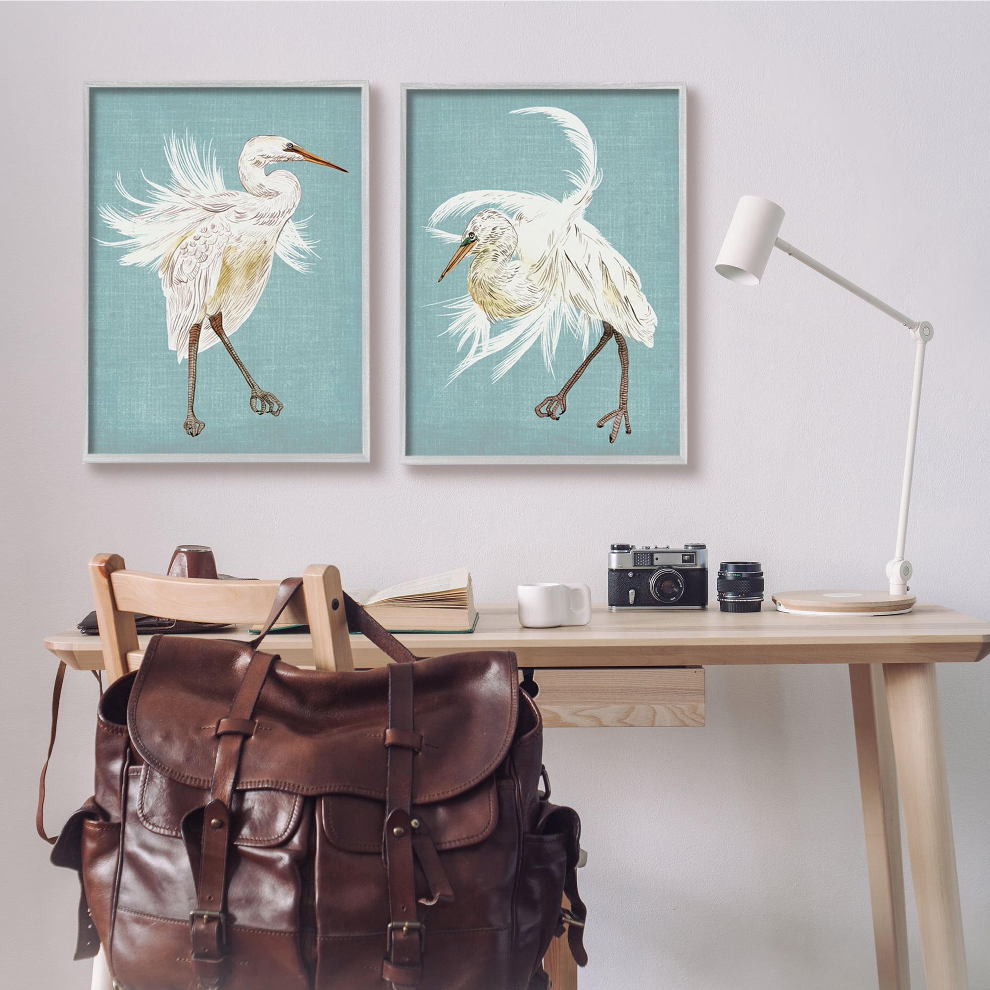 Stupell Industries Dancing Heron Birds White Feathers over Blue, 24 x 30,Design by Melissa Wang
