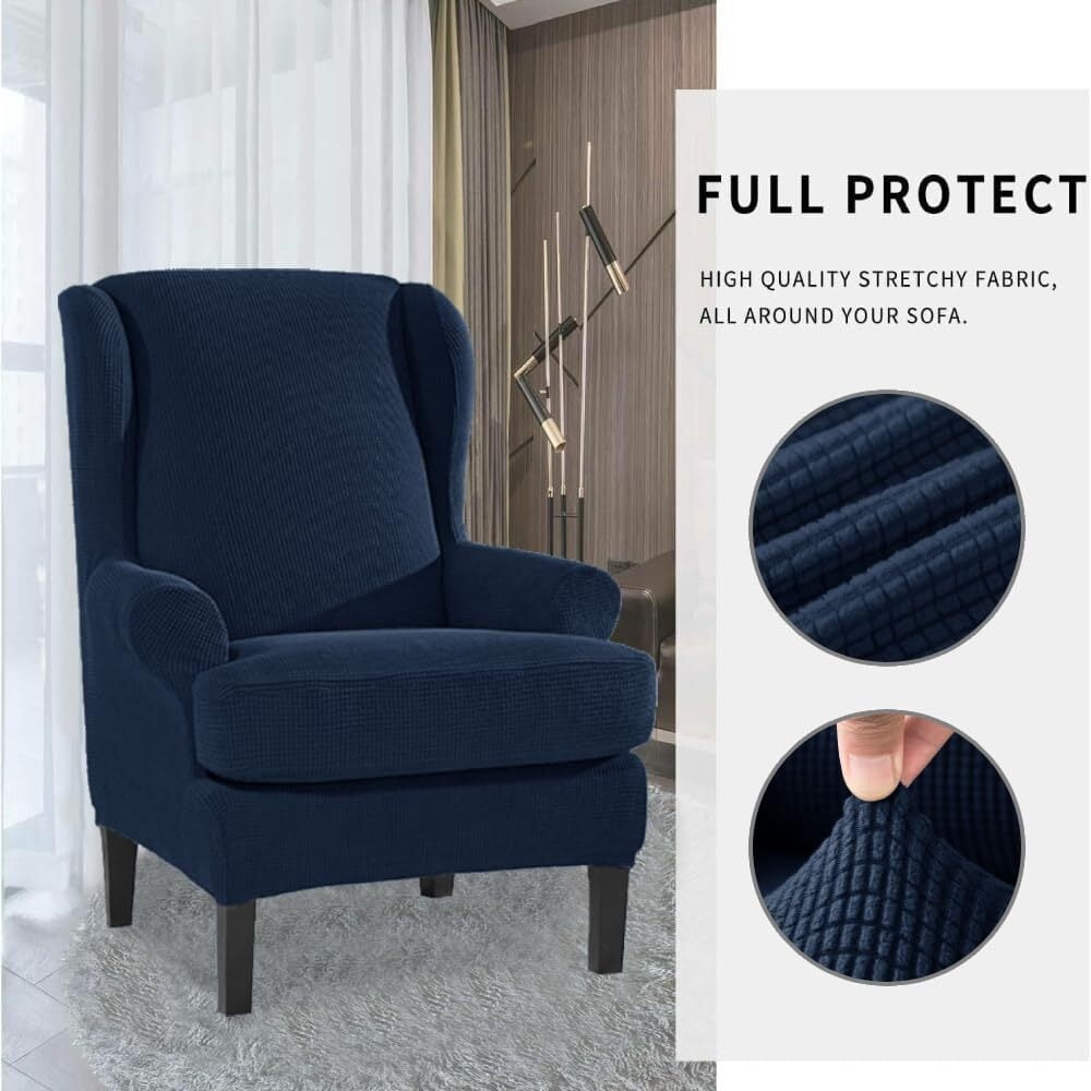 LKJYER Wing Chair Slipcovers 2 Pieces Stretch Spandex Wingback Chair Covers Sofa Slipcover Washable Armchair Protector Cover for Living Room and Bedroom