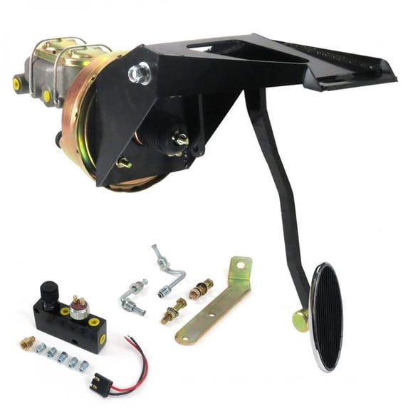 Helix Suspension Brakes & Steering 324696 55-59 Chevy Truck Firewall 9 in. Single Brake Pedal Kit Adjustable Disc & Drum Large Oval Chrome Pad