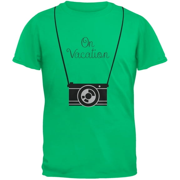 On Vacation Hanging Camera Green Adult T-Shirt - Large